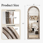 Arched Full Length Floor Mirror 63"x21", Triple-Layer Solid Wood Frame, Rustic White Farmhouse Full Body Mirror with Stand for Bedroom, Living Room, Entryway & Hallway Home Decor