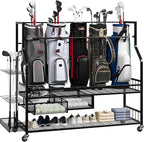 PeakPursuit Golf Bag Organizer and Storage Rack Stand Holder Fits Golf Club Bags and Multiple Golfing Equipment Accessories, Storage Rack with Drawers and Wheels for Indoor/Outdoor Garage, Clubs