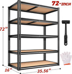 2050LBS Storage Shelves Heavy Duty 5 Tier Garage Storage Shelving, Adjustable Metal Shelving Unit Utility Rack Shelf for Warehouse, Pantry, Closet, 72" H x 35.56" W x 16" D, Black.2PCS