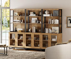 WAMPAT 3 PCS Modern 72" Tall Bookcases with Glass Doors and Adjustable Shelves, Library Book Shelf with Storage Cabinet and Open Book Shelfs, Wood Bookshelves for Home Office, Living Room, Oak