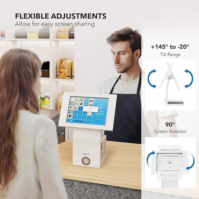 Mount-It! Anti-Theft Tablet Kiosk with Printer Stand, Locking Countertop Tablet Enclosure with Freestanding Base, Universal Enclosure Compatible with iPads Gen 9 and 10, iPad Pro, iPad Air, White