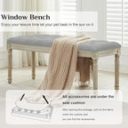 LOULENS 57.7" Linen Fabric End of Bed Bench, French Upholstered Button Tufted Bench for Bedroom End of Bed, Window Seat with Carved Wood Legs for Bedroom, Living Room, Entryway, Light Grey