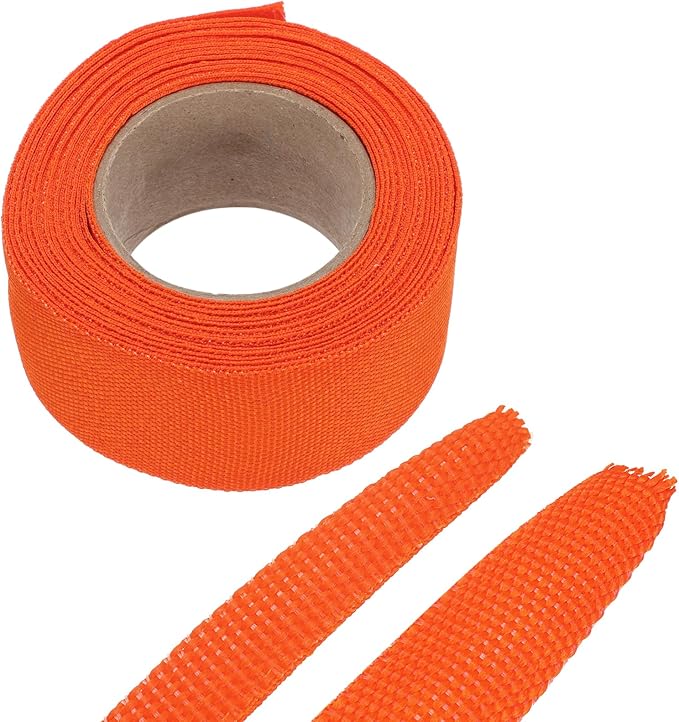 MECCANIXITY Braided Cable Sleeves Heat Shrinkable Fabric Sleeving, 1 1/4" 16ft Orange 2:1 Ratio Heat Shrinkable Cord Protector for Harness Cable, Network Cable Protection, Cable Management