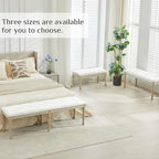 LOULENS 43.9" Linen Fabric End of Bed Bench, Vintage French Upholstered Button Tufted Entry Bench, Window Seat with Carved Wood Legs for Bedroom, Living Room, Entryway, Foyer, Hallway, White