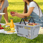 4 Pcs 28 L Durable Plastic Shopping Basket with Handle, Portable Shopping Basket for Supermarket Retail Store, 18.70" x 12.60" x 10.24", Gray