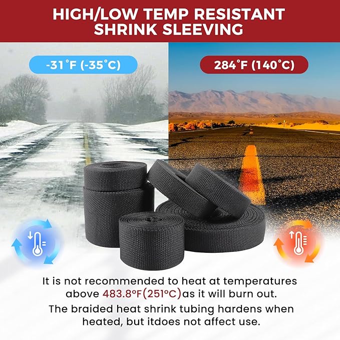 Heat Shrink Fabric Tubing Braided Sleeving 2:1 - Abrasion Protection Flexibility Wiring Harness Cable Sheath (3/8" ID, 30ft)