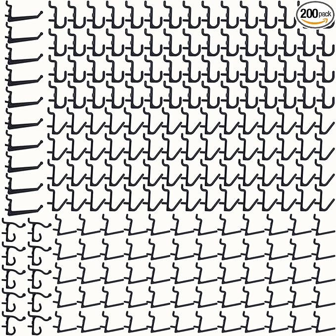 Colorstorm 200 PCS Mixed Styles Pegboard Hooks Assortment Kit Organizing Various Tools for Hanging Storage, Garage Wall Attachments