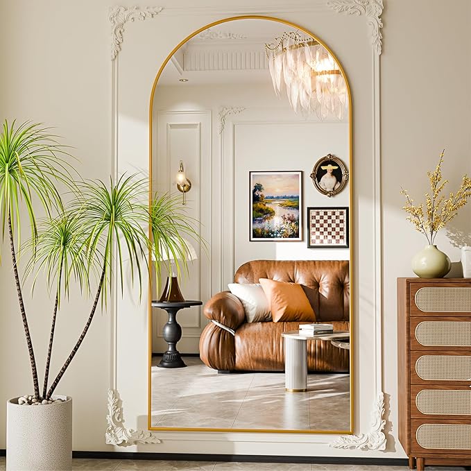 76"x34"Floor Mirror Full Length,Arched Full Length Mirror with Stand,Full Body Mirror,Hanging or Large Leaning for Bedroom Living Room Gold
