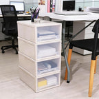 4-Pack 19 Quart Stacking Drawer, Clear Storage Closet Organizer, Yellow Frame, Stackable Modular Plastic Drawers for Clothes, Accessories, Craft Supplies, Shoes or Linens