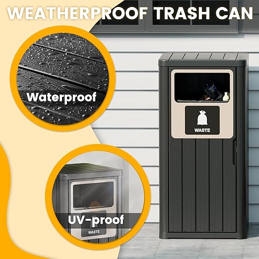 22 Gallon Outdoor Trash Can Waterproof Resin Patio Garbage Can for Outdoor Trash Bin for Patio, Garden,Black