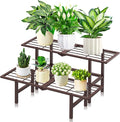 Plant Stand Indoor Outdoor, 2-Tier Foldable Metal Ladder Plant Stands, Stackable Metal Plant Shelf Decorative Flower Pot Holder Display Rack for Garden Living Room Patio,Brown