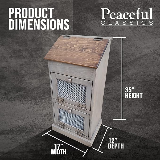 Peaceful Classics Potato Storage Wood Box, Wooden Bread Bins, Decorative Onion Bin w/Grocery Section, Vegetable Storage w/Lid for Kitchen Pantry, Pewter