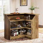 Tribesigns Bar Cabinet, L-Shaped Home Bar Table with Stemware Racks, 4-Tier Corner Bar Unit Liquor Wine Bar Table Reception Desk for Home Pub, Rustic Brown