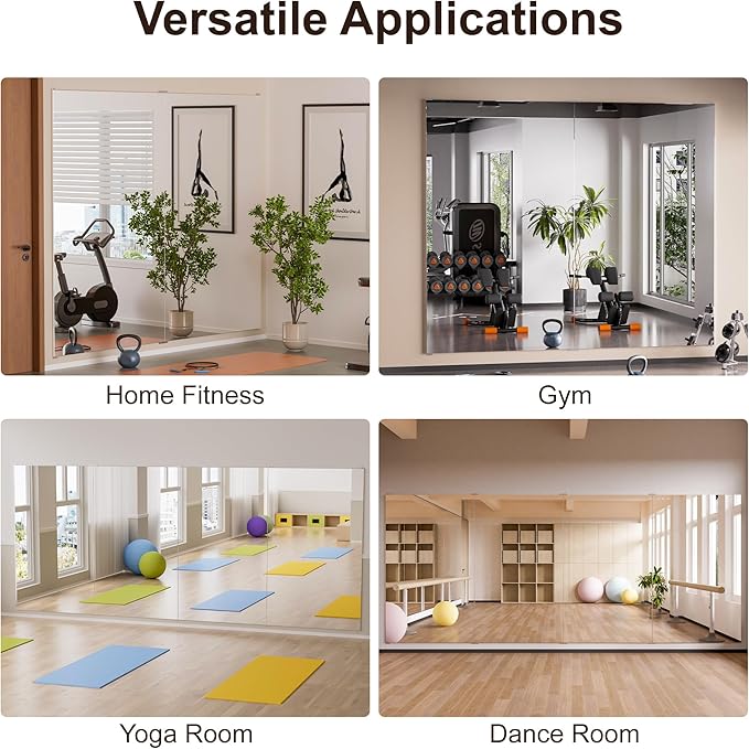 brisafe 2PCS 67"x28" Ultra-Light Wall Mirror for Home Gym & Yoga Studio, Shatterproof Full-Length Mirror with 0.04mm Nano Film, Easy Installation & Commercial Use (60% Insurance Savings)