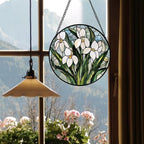 Stained Glass Window Hanging - White Green Snowdrops Flowers Suncatcher for Doors Garden Patio Sun Catchers Decor Christmas Mother's Day Birthday Gifts for Women Men Mom Nana Friend 9.8 in