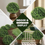 LadyRosian Artificial Cypress Topiary Tree, 25 Inch 2 Set Outdoor Faux Cypress Bush Plants,Indoor Ball Trees with Ground Spike, Fake Potted for Home Front Porch Decor Outside Garden