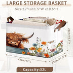 Farm Animal Storage Basket Large 17x11.5x10.5 Inche-Collapsible Fabric Organizer Bin with Handles for Nursery, Kids Room, Barnyard Theme-Decorative Hamper with Playful Cow Print Design-Single Pack