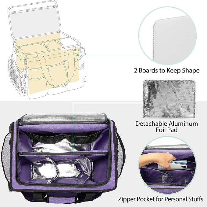 LoDrid Rolling Cleaning Caddy with Lid, Cleaning Supplies Organizer with Detachable Trolley, Cleaning Caddy Cart on Wheels with Handle and Shoulder Strap for Housekeepers, Purple, Bag Only
