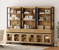 WAMPAT 3 PCS Modern 72" Tall Bookcase with 3 Drawers and Open Book Shelfs, Library Book Shelf with Storage Cabinet and Glass Doors, Wood Freestanding Bookshelves for Home Office, Living Room, Oak