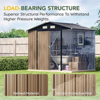 Breezz 8x6FT Outdoor Steel Storage Shed with Clear Window, Lockable Doors, Weather-Resistant Metal Tool Shed for Garden, Backyard, Patio, and Utility Storage.Brown