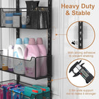 Over The Door Organizer, 8-tier Metal Door Organizer Hanging with Adjustable Baskets, Behind The Door Storage for Bedroom Closet Bathroom Pantry Cabinet Kitchen, Black