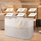 XXXL Large Blanket Basket, 108L Storage Basket, Cotton Rope Baskets for Living Room, Toy Basket for Kids, Woven Baskets for Clothes, Towels, Pillows, 25" x 16" x 16", Black and White