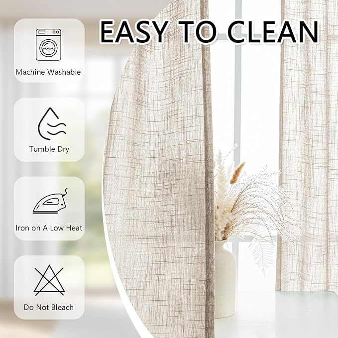 MYSKY HOME Curtains for Living Room Windows, Semi Sheer Curtains 96 Inch Length for Bedroom Pinch Pleated Boho Linen Look Textured Fabric Soft Touch Light Filtering, 40" x 96", Taupe, 2 Panels