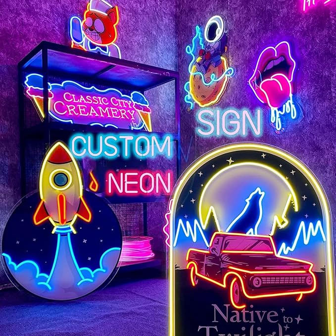 Custom Neon Sign Logo, Personalized LED Shop Name Logo Sign for Business Wall, Illuminated Neon Lights Customizable Upload Picture UV Printed for Bar Nail Office Room Home Decor, Size 10-60in Large