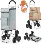 Shopping Cart, Super Loading Stair Climber 220 lbs Capacity, Grocery Foldable Trolley with Extra Large Shopping Bag Laundry Utility Cart with Adjustable Bungee Cord (Gray)