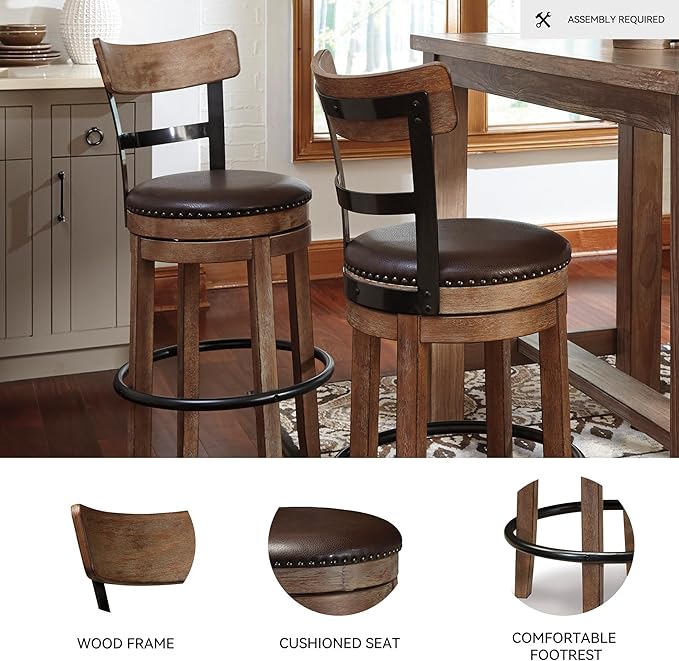 Signature Design by Ashley Pinnadel 30" Modern Swivel Pub Height Barstool, Light Brown