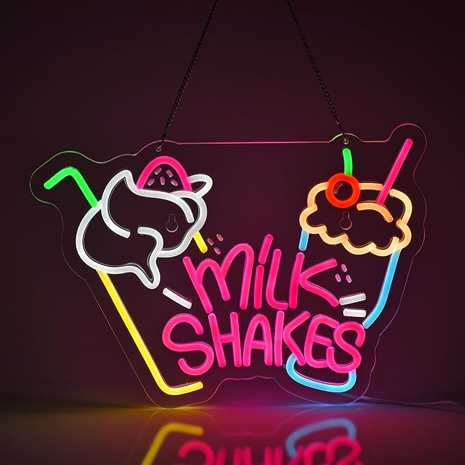 Neon Sign, Neon Lights Hanging Wall Art Decoration for Food Drink Ice Cream Shop Frozen Yogurt Bar Bubble Tea Store, USB Powered Ultra Bright Dimmable