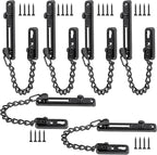 6 Pack Door Chain Lock, KINJOEK Stainless Steel Security Chain Guard with Spring Anti Theft Press Lock, Heavy Duty Polished Door Latch with Screws, Black
