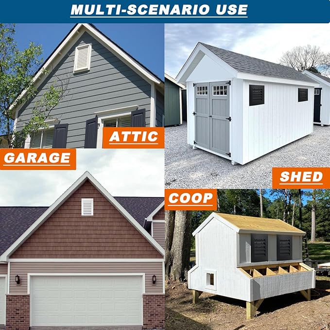 16"*16" Gable Vent,Aluminum Alloy Wall Vent Shed Vents,with Removable Strainer and 180 Degree Opening Angle.Ideal for Attic,Shed,Garage,Play House,Coop.[Inside Dimensions:13.3"w X 13.3"h]-White 2 Pack