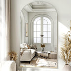 Oversized Full-Body Mirror, 77" x 38" Arched Full-Length Mirror, Silver Metal Frame, Floor Mirror for Bedroom, Living/Dressing Room, Gym - Stand/Wall Mounted/Leaning