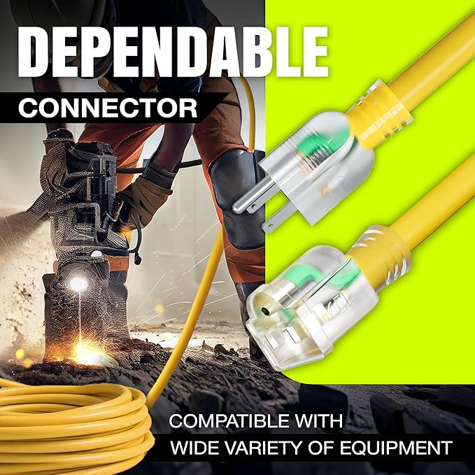 10ft Outdoor/Indoor Extension Cord 10/3 Gauge Ultra Heavy Duty 3 Prong SJTW, Waterproof, Flexible Cold-Resistant Long Power Cord,15A 125V 1875W, Yellow by LifeSupplyUSA