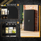 Greenvelly Metal Storage Wardrobe Cabinet with Doors, Black 72” Steel Wardrobe Closet, Employees Locker Closet Clothing Coat Steel Wardrobe Cabinet with Hanging Rod for Home Office Room School