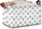 Owl Pattern Storage Basket Large 17x11.5x10.5 Inche-Collapsible Fabric Organizer Bin with Handles for Nursery, Valentines Decor, Toys-Foldable Decorative Hamper with Romantic Owl Design-Single Pack