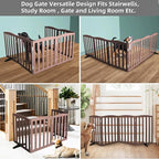 Freestanding Dog Gate Indoor,Doggie Gate Foldable Pet Gates for Doorways,Stairs or Hallways, Wooden Brown Pet Gate for The House, Pet Fence with Support Feet Included,32 "Height-6 Panels