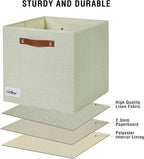 Collapsible Fabric Storage Cube Bins with 2 Reinforced PU Handles, Foldable Storage Organizer Baskets for Closet, Shelves, Living Room | 13"x13"x13", 4 Pack, Sage Green