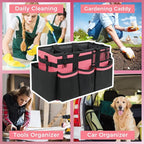 Wearable Cleaning Caddy, Cleaning Caddy Supplies Organizer with Handle & Shoulder Straps for Housekeepers, Under Sink & Car Cleaning Tool Organizers Bag with 4 Foldable Divider (OleanderRed)