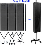 Triangular Metal Pegboard Panels Display with Base and Pole, Black Pegboard Display Stand with Wheels, Jewelry Display Rack, Art Display Stand, Extra 20 pieces Hooks