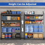 REIBII 3010LBS Storage Shelves 72" H Garage Shelving Heavy Duty Metal Shelving 5 Tier Adjustable Metal Shelves for Storage for Kitchen Pantry Warehouse Basement 72" H x 35.5" W x 16" D, Black