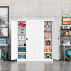 Metal Storage Cabinet-71” Tall Steel File Cabinets with Lockable Doors and Adjustable Shelves-White Steel Storage Cabinet for Home,Kitchen, School, Office, Garage