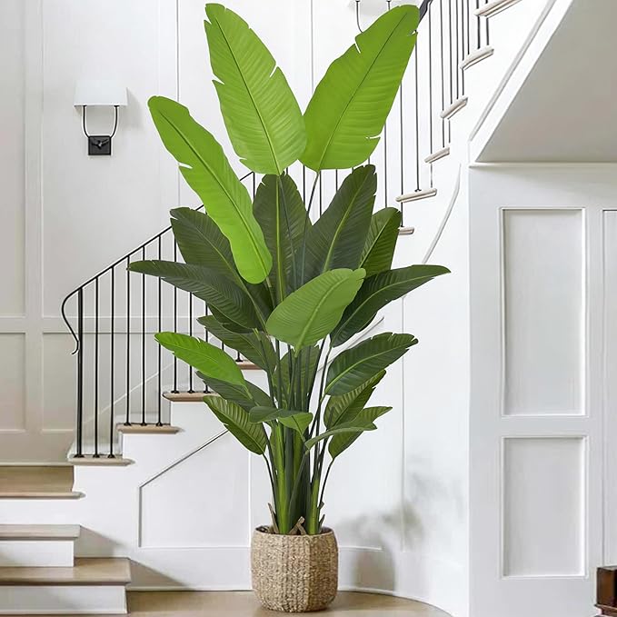 Artificial Bird of Paradise Tree 7FT 22 Leaves Tall Large Fake Faux Tropical Banana Plant 84 Inch Black Pot for Indoor Home Office Poolside Porch Mall Hotel School Decor Housewarming Gift