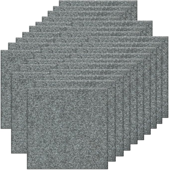 30Pcs Carpet Tiles Peel and Stick, Self Adhesive Carpet Floor Tile 12” x 12”, Light Grey Soft Padded Flooring Sticker, Home Decor for Bedroom Living Room Office, 30 sq ft per Box