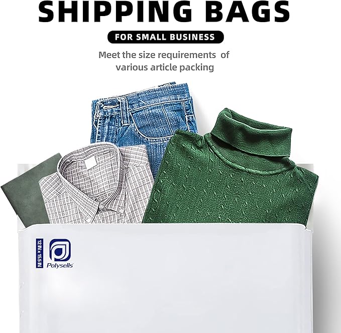POLYSELLS 100 Pack 12x15.5 Inch White Poly Mailers Shipping Envelopes, Strong Adhesive Sealing, Waterproof, and Tear-resistant Postal Mailing Bags for Clothing, Books, and Accessories