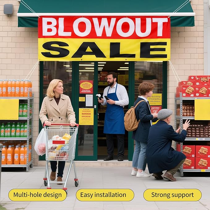 2 Pieces 2x6 Feet Blowout Sale Banner, Large Sale Signs for Retail Store, Advertising Signs with Metal Grommets, Polyester Banners for Retail Store, Supermarket Clearance