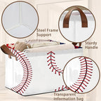 Baseball Texture Storage Basket Large 17x11.5x10.5 Inche-Collapsible Fabric Organizer Bin with Handles for Sports Gear,Toys,Laundry-Foldable Decorative Hamper with Stitched Leather Design-Single Pack