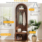 Hall Tree with Bench and Shoe Storage, Entryway Storage Bench with Coat Rack, 70.9"Arch Coat Rack with 4 Hooks and 2 Fluted Doors, Farmhouse Style Furniture Organizer for Hallway (Walnut, 23.7"W)