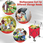 GOFLAME Folding Shopping Cart on Wheels, Waterproof Grocery Cart with Removable Cover and 360° Swiveling Wheels, Collapsible Utility Cart for Groceries and Laundry, 120LBS Load Capacity, Red